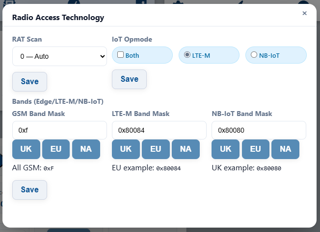 Radio Access Technology Setup on IoT Portal 4G/5G Communicators